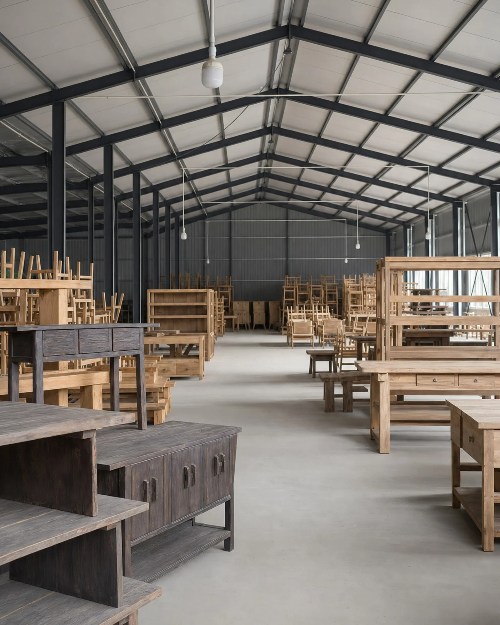 Fenghe workshop filled with finished solid wood furniture