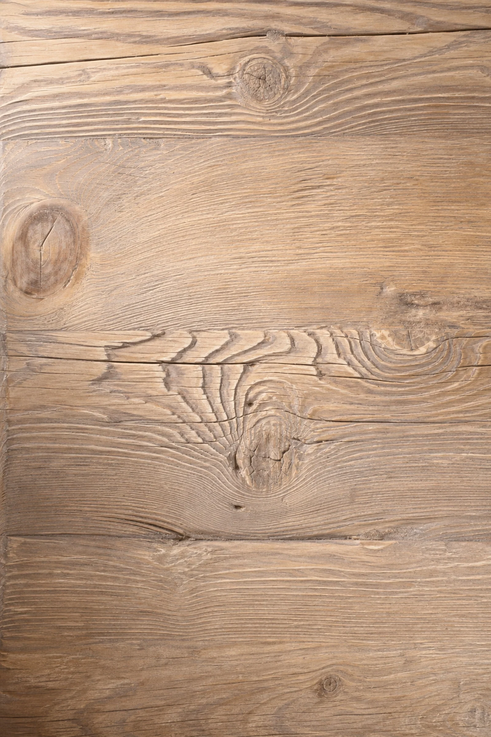 Close view of weathered elm grain and hand-finished surface